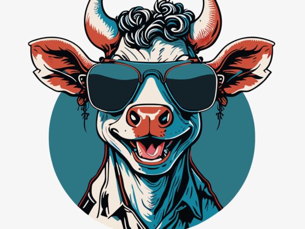 Cow wearing sunglass t shirt vector file