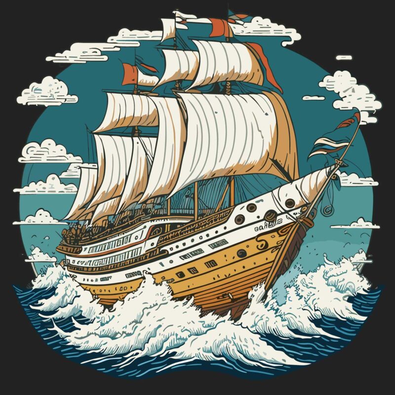 Ship Sailing The Ocean Seas T Shirt - Pirate Ship, Boat Captain