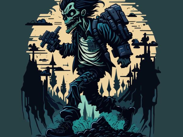 Zombie on action t shirt graphic design