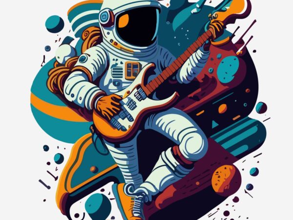 Astronout playing a guitar t shirt vector