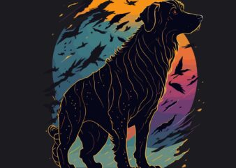 Dog Sunset t shirt vector illustration