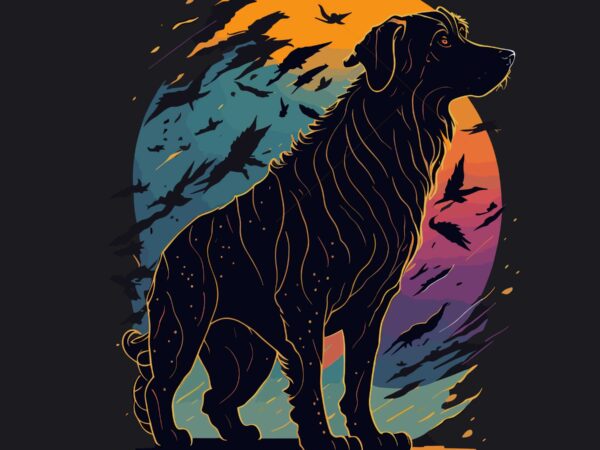Dog sunset t shirt vector illustration