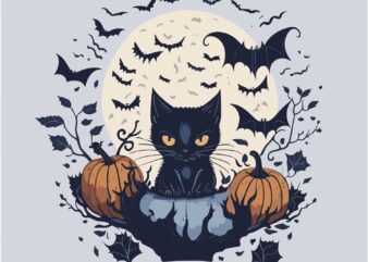 Cat On Hallowen t shirt vector file