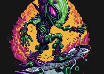 Alien Skateboard t shirt vector