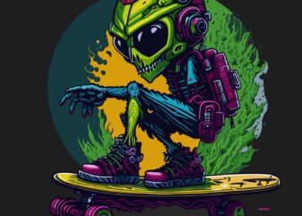 Alien Skateboard t shirt vector