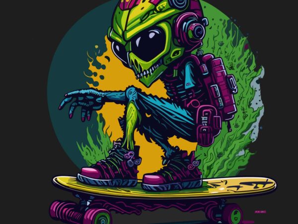 Alien skateboard t shirt vector