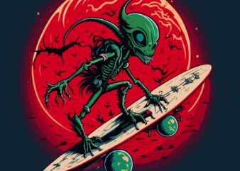 Alien on Skate t shirt vector