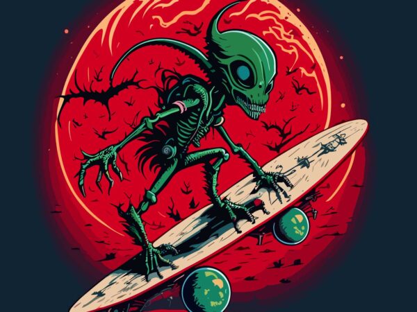 Alien on skate t shirt vector
