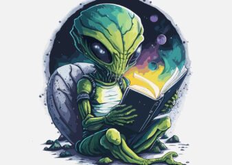 Alien Reading Book t shirt vector