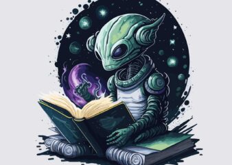 Alien Reading Book t shirt vector