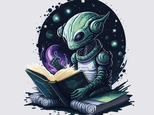 Alien reading book t shirt vector