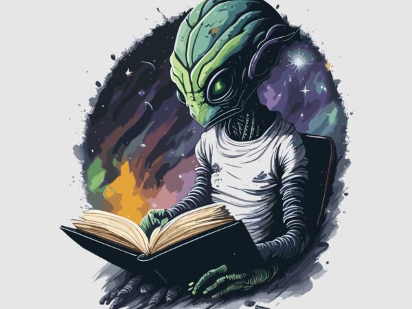 Alien reading book t shirt vector