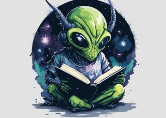 Alien Reading Book t shirt vector