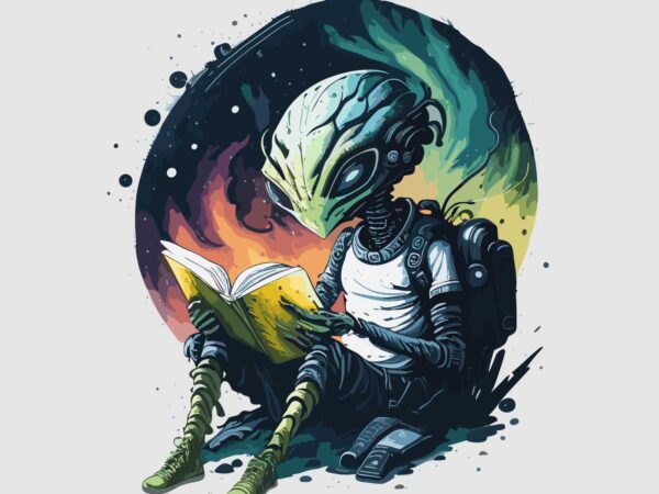 Alien reading book t shirt vector