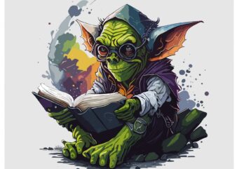 Goblin reading a book t shirt design template