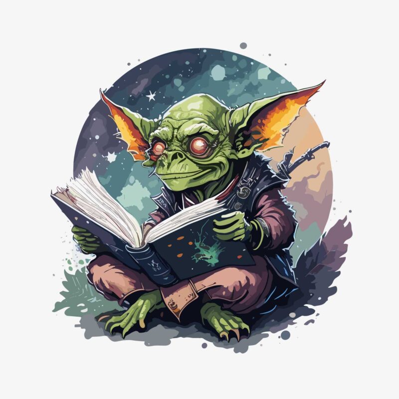 Goblin reading a book