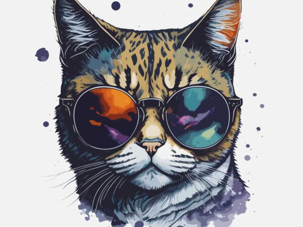 Cat wearing sunglass t shirt vector file