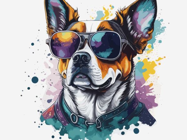 Dog wearing sunglass t shirt vector illustration