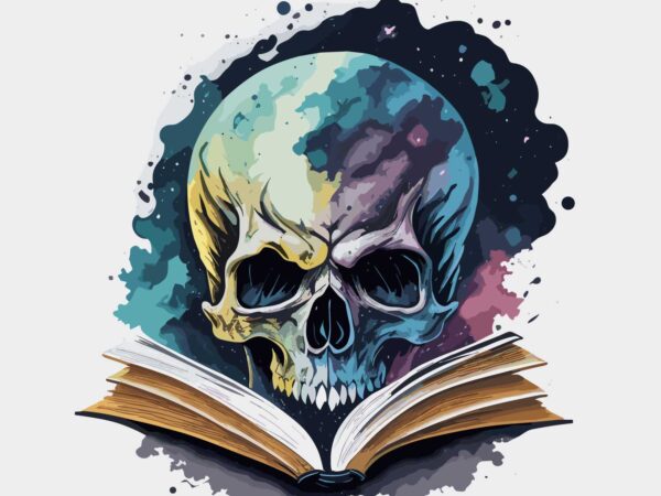 Skull reading book t shirt template vector