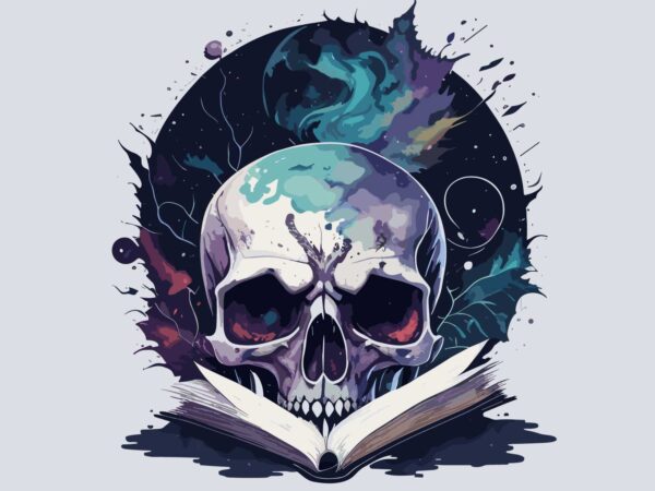 Skull reading book t shirt template vector