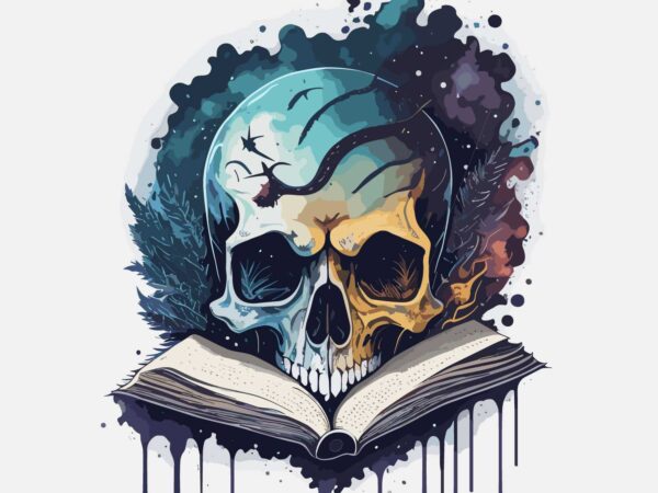 Skull reading book t shirt template vector