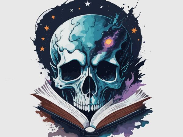 Skull reading book t shirt template vector