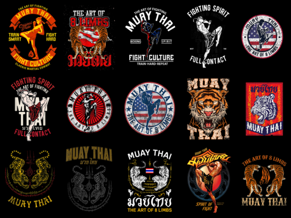 15 muay thai shirt designs bundle, muay thai t-shirt, muay thai png file, muay thai digital file, muay thai gift, muay thai download 1