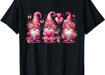 Pink Valentines Gnomies Girls Womens Heart Gnome Valentines T-Shirt