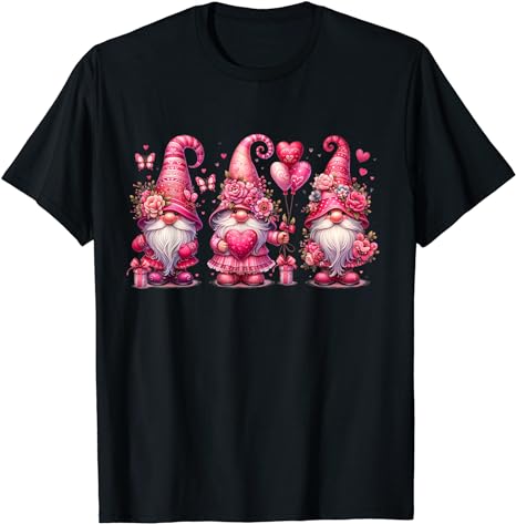 Pink Valentines Gnomies Girls Womens Heart Gnome Valentines T-Shirt