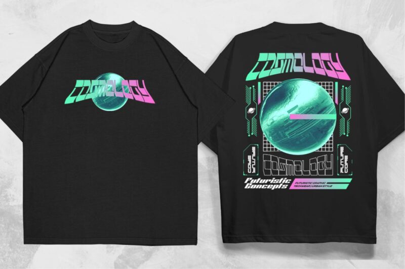 Futuristic Streetwear T shirt Designs Bundle, Urban Futurist Graphic T-shirt Vector