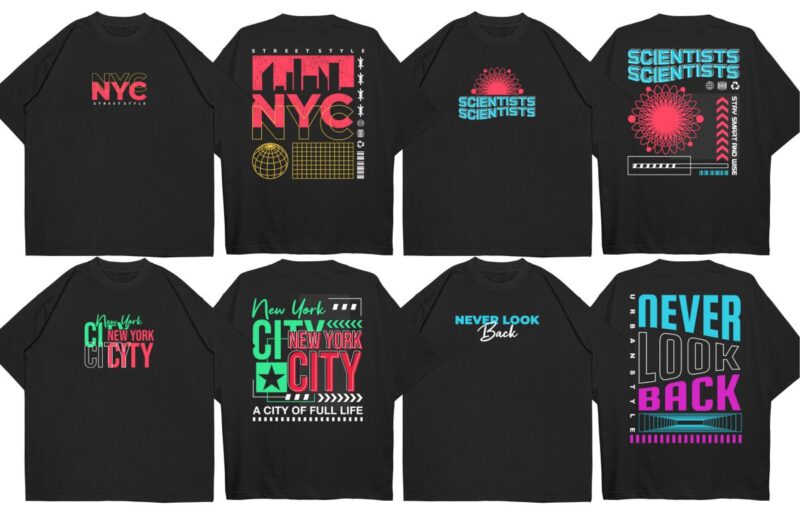 Urban T shirt Designs Vector Bundle, Streetwear Graphic T-shirt for Commercial Use, Urban Typography Quotes