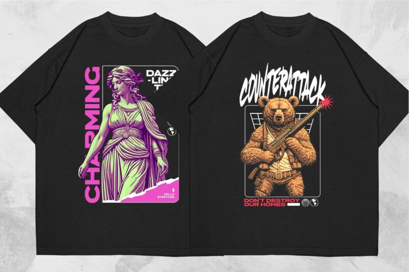 t-shirt vector Urban Streetwear Graphic T shirt Designs Bundle Vol2, Streetwear Graphic T-shirt Pack. Universtock