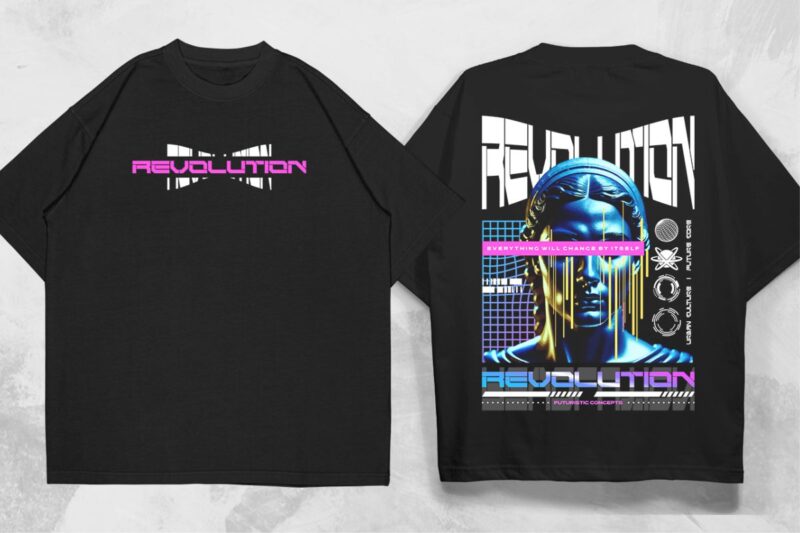 Futuristic Streetwear T shirt Designs Bundle, Urban Futurist Graphic T-shirt Vector