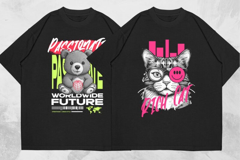 t-shirt vector Urban Streetwear Graphic T shirt Designs Bundle Vol2, Streetwear Graphic T-shirt Pack. Universtock