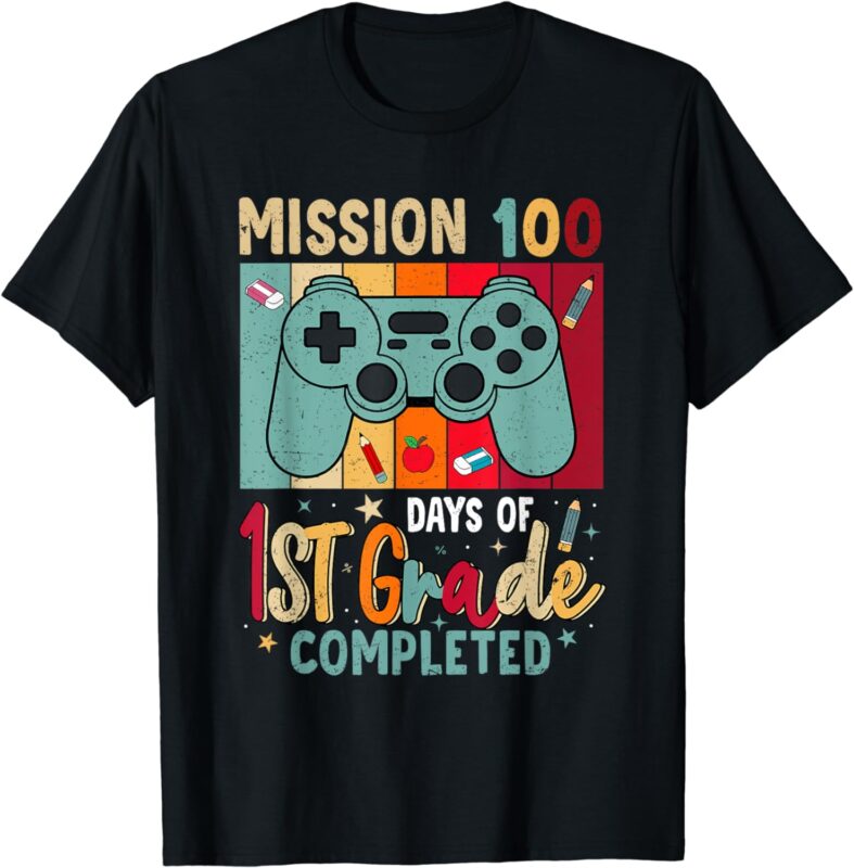 Retro 100 Days Of 1st Grade Boy Gamer 100th Day of School T-Shirt