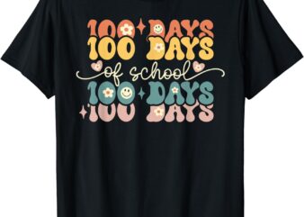 Retro 100 Days of School Groovy Teacher 100th Day of School T-Shirt