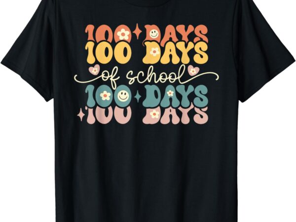 Retro 100 days of school groovy teacher 100th day of school t-shirt