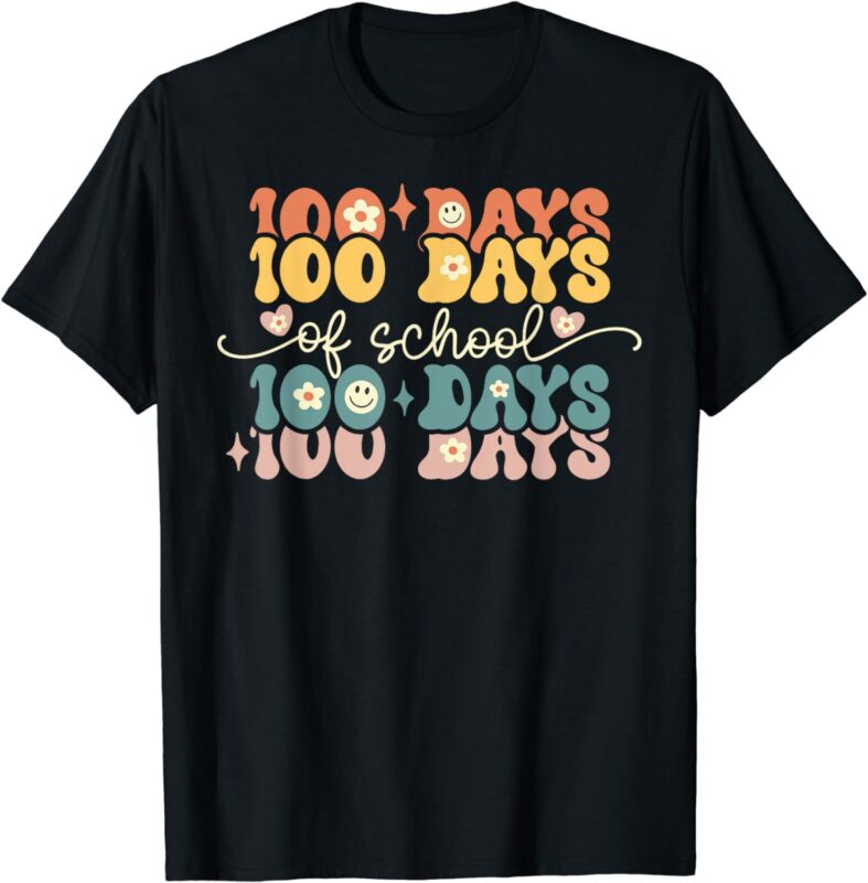 Retro 100 Days of School Groovy Teacher 100th Day of School T-Shirt