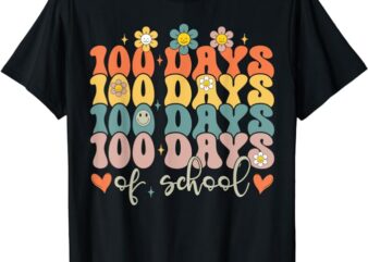 Retro 100 Days of School Groovy Teacher 100th Day of School T-Shirt
