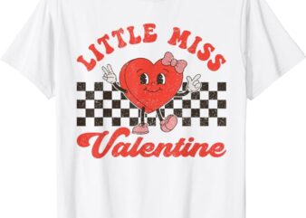 Retro Groovy Little Miss Valentine For Girls Kids Love Vibes T-Shirt