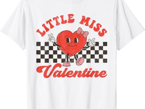 Retro groovy little miss valentine for girls kids love vibes t-shirt