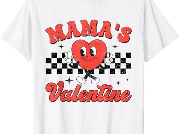 Retro groovy mama is my valentine cute heart boys girls kids t-shirt