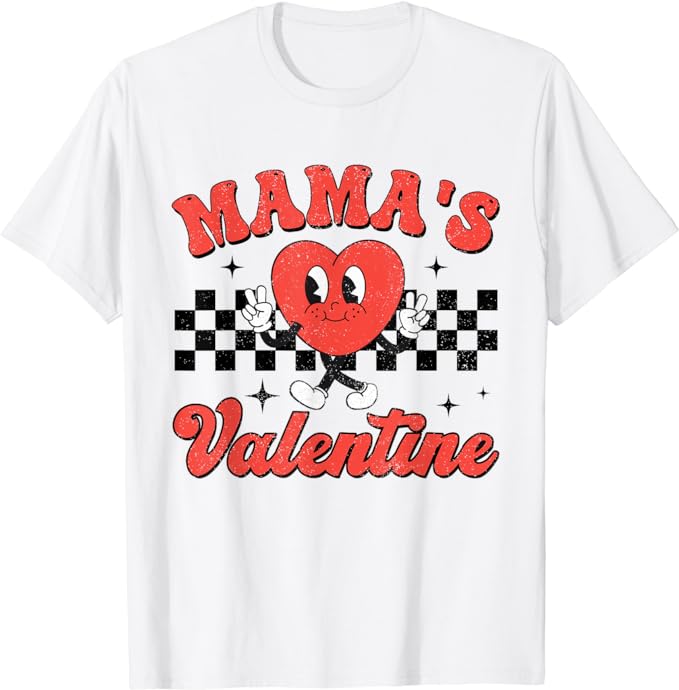 Retro Groovy Mama is My Valentine Cute Heart Boys Girls Kids T-Shirt