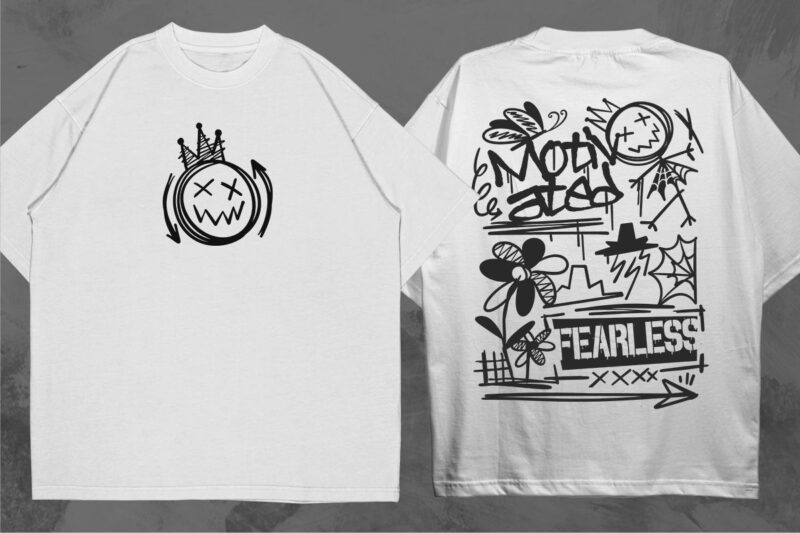 Graffiti T shirt Designs Vector Bundle, Brutalism Graphic T-shirt set, Trendy Urban Streetwear Design for Sale, Stylish Graphic tshirt