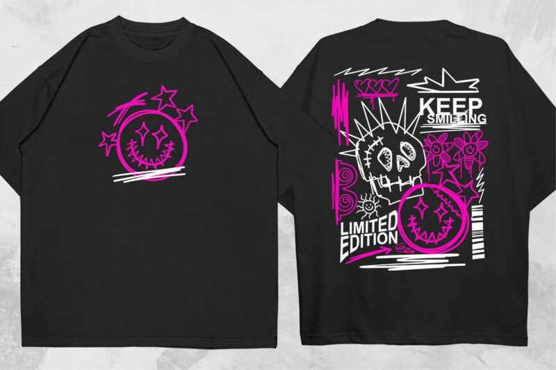 Graffiti T shirt Designs Vector Bundle, Brutalism Graphic T-shirt set, Trendy Urban Streetwear Design for Sale, Stylish Graphic tshirt