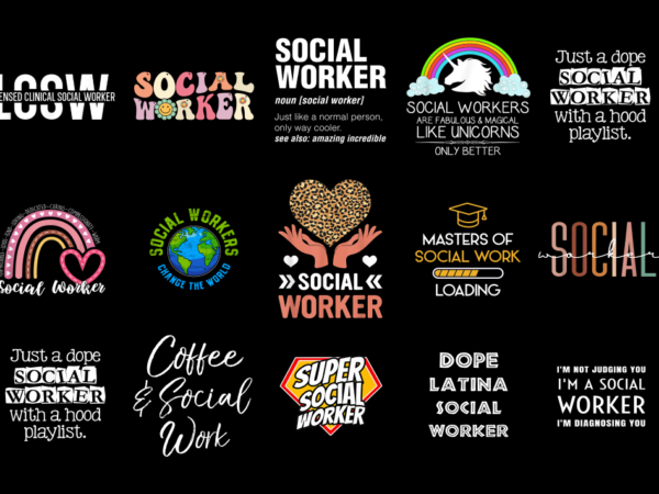 15 social worker shirt designs bundle, social worker t-shirt, social worker png file, social worker digital file, social worker gift 1