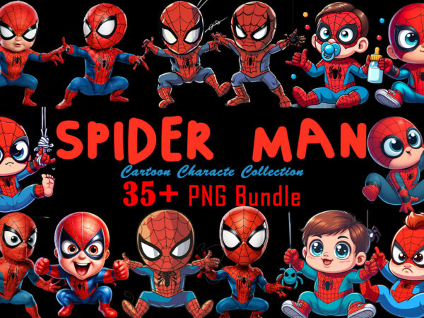 Spider man cartoon baby character tshirt illustration bundle clipart