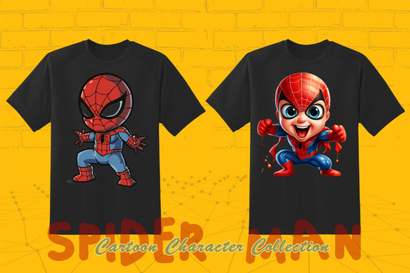 Spider Man Cartoon Baby Character tshirt Illustration Bundle Clipart