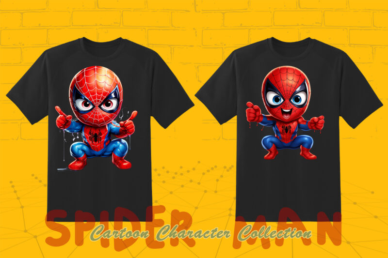 Spider Man Cartoon Baby Character tshirt Illustration Bundle Clipart