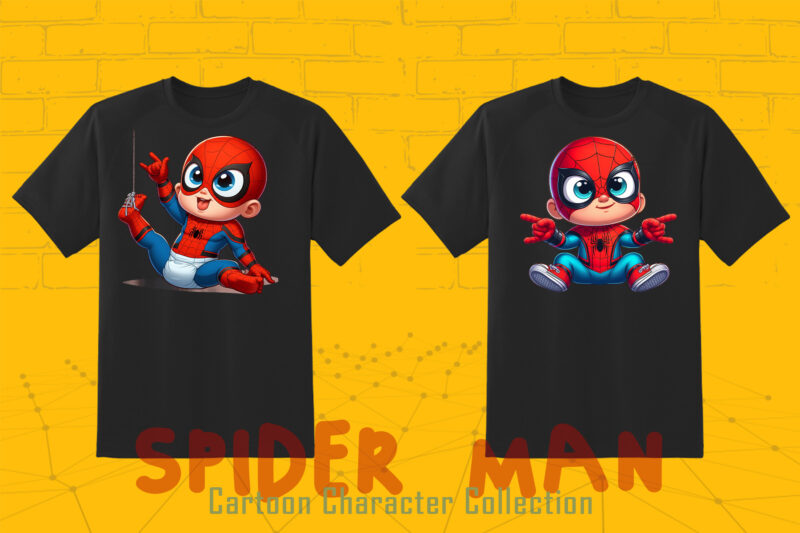 Spider Man Cartoon Baby Character tshirt Illustration Bundle Clipart